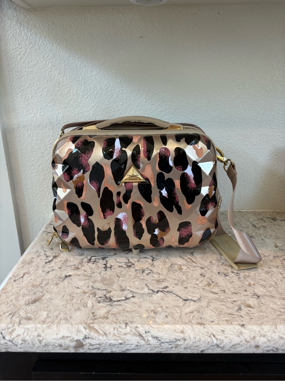 Leopard-Print Patent Cosmetic Case